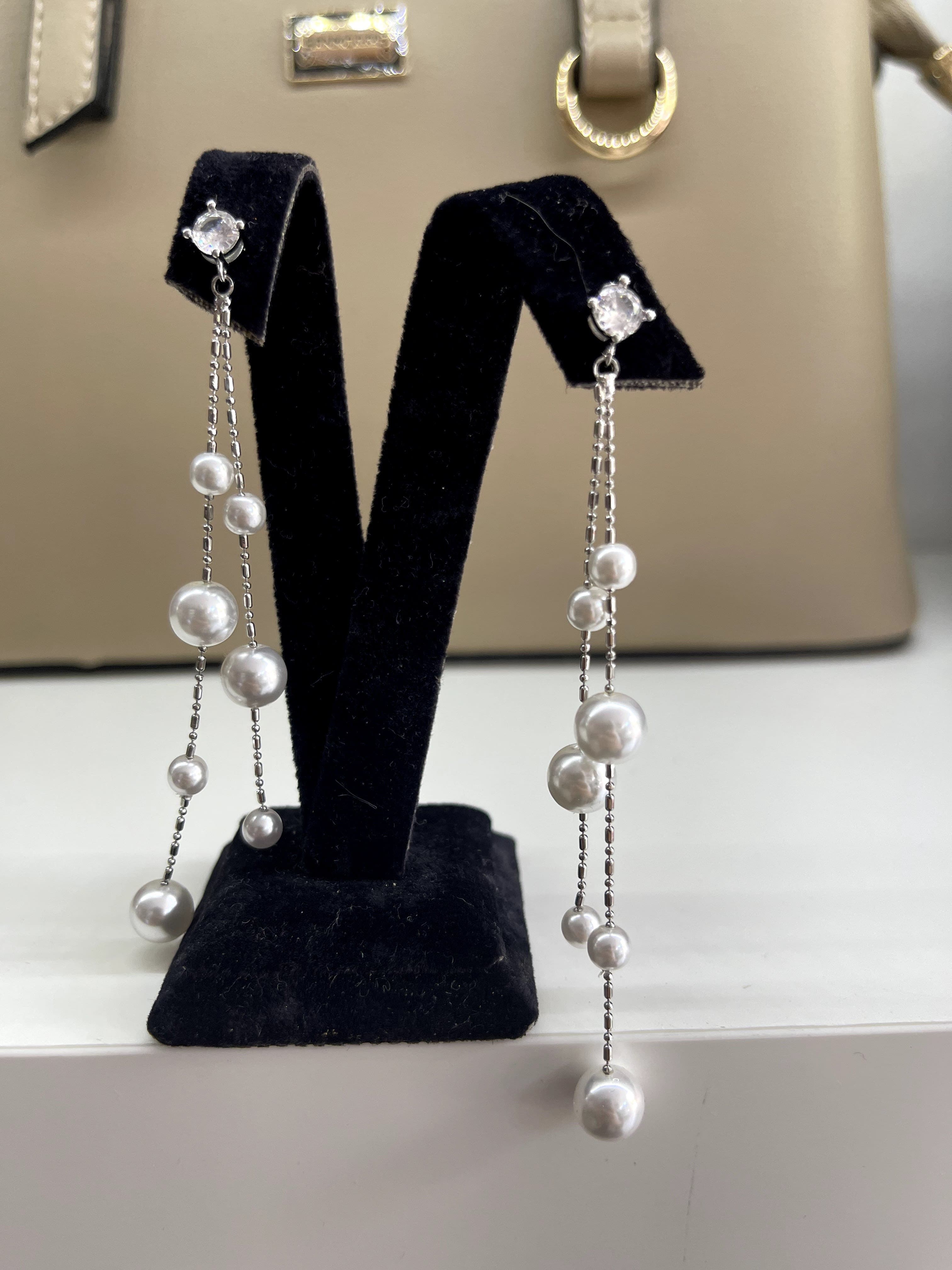 Pearl Cascade / Çelik Sallantılı Şelale İnci Küpe — 3