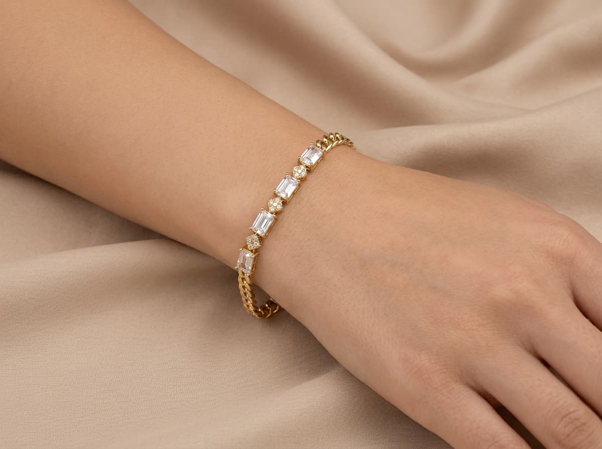 Xuping Princess Glow / Sıralı Büyük Kristal Baget ve Gurmet Zincir Bileklik — 1