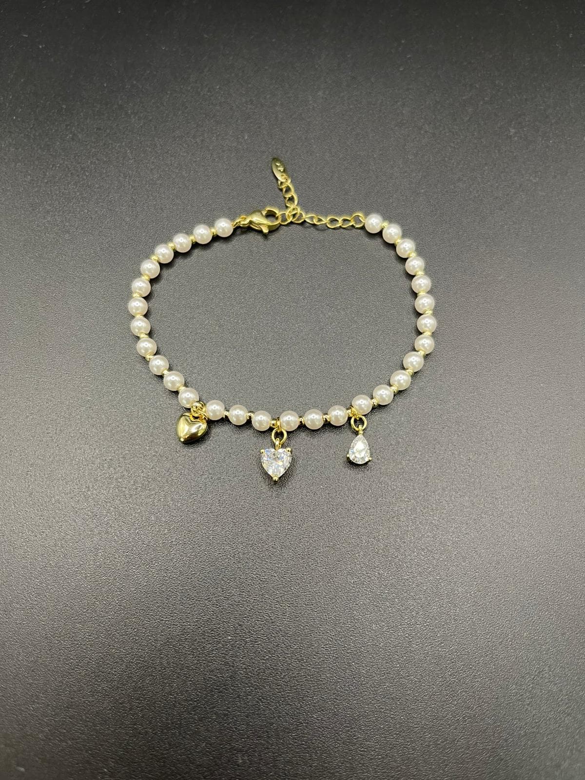 Xuping Pearl Romance / Sallantılı Kalp ve Damla Kristal Charmlı İnci Bileklik — 2