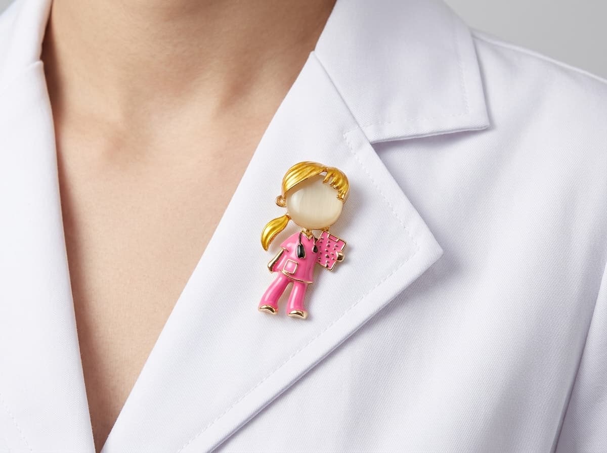 Pink Healer / Çelik Pembe Mineli Sağlık Çalışanı Broşu — 1